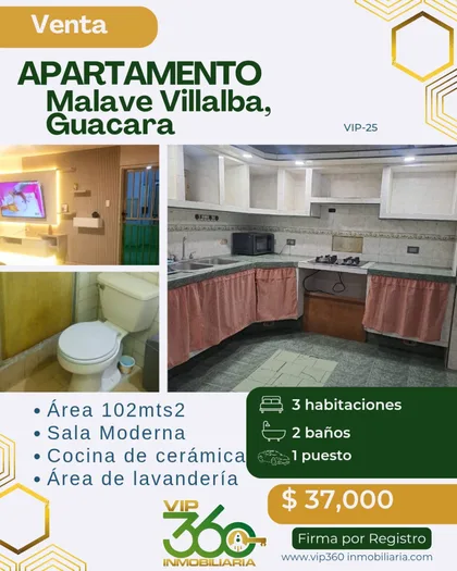 Apartamento en Conjunto Malave Villalba. Guacara. Edo. Carabobo — USD 37.000