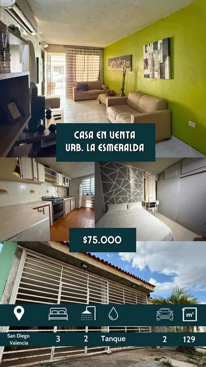 Casa en Urb. La Esmeralda - San Diego - Carabobo — USD 75.000