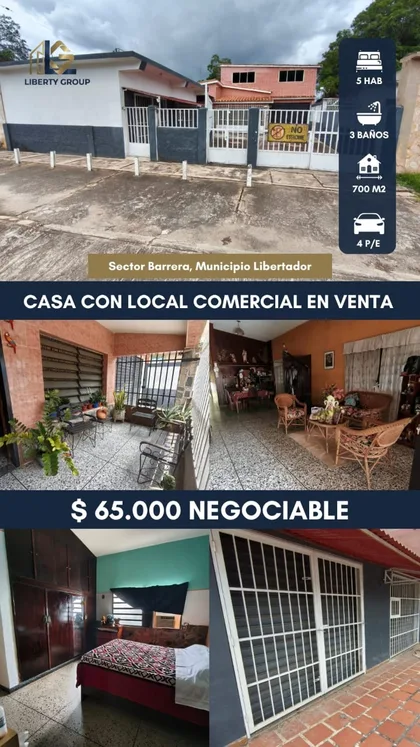 Casa en Sector Barrera, Municipio Libertador — USD 65.000
