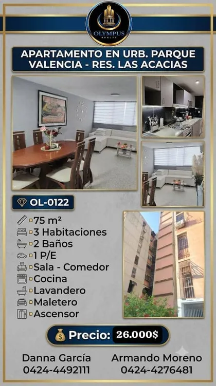 Apartamento en Urb. Parque Valencia, Res. Las Acacias — USD 26.000