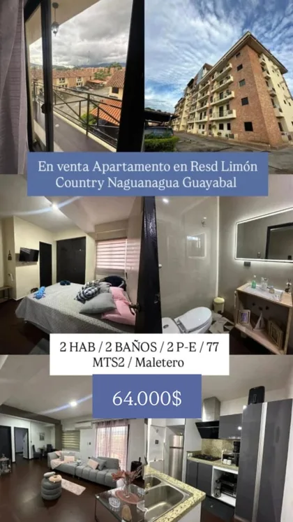 Apartamento en Resd Limón Country Naguanagua Guayabal — USD 64.000