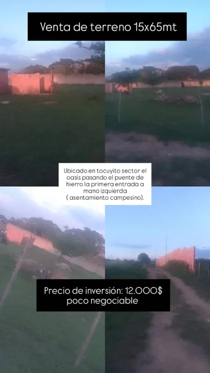 Terreno en Tocuyito sector El Oasis — USD 12.000