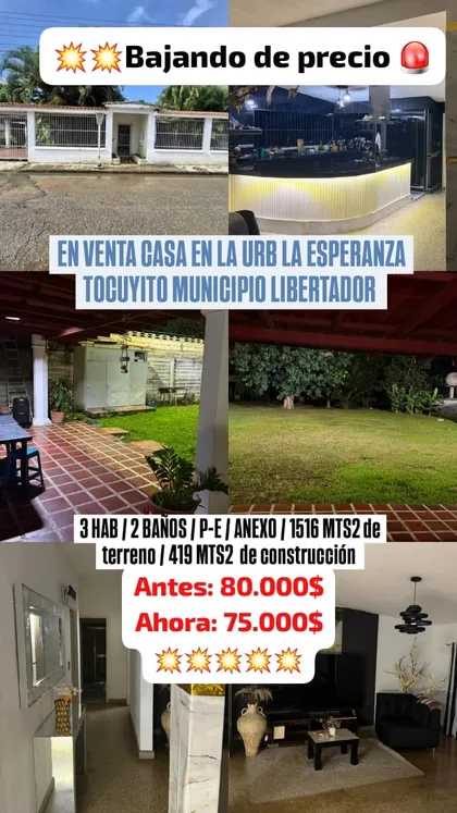 Casa en urb la Esperanza, tocuyito — USD 75.000