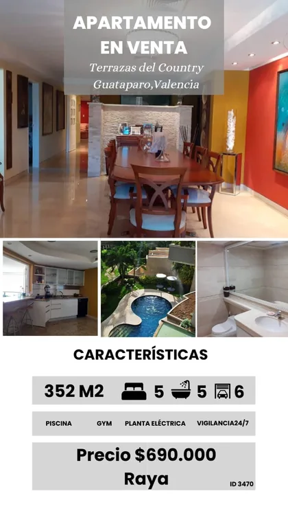 Apartamento en Terrazas del Country Guataparo, Valencia — USD 690.000