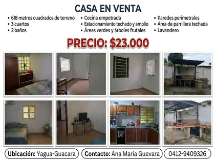 Casa en Yagua-Guacara — USD 23.000