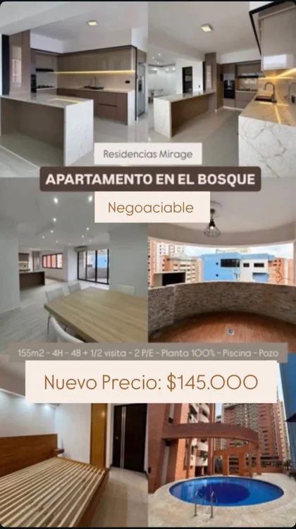 Apartamento en Urb El Bosque Residencias Mirage — USD 145.000
