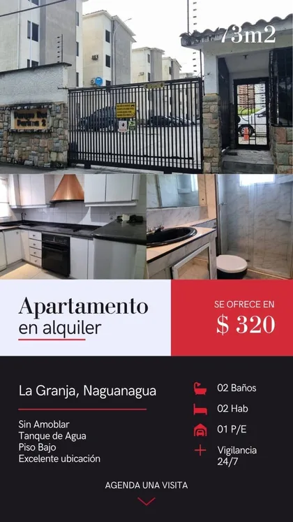 Apartamento en Res. Parima, La Granja, Naguanagua — USD 320
