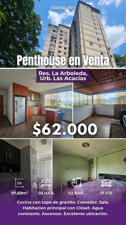 Penthouse en Residencias La Arboleda, Urb. Las Acacias — USD 62.000
