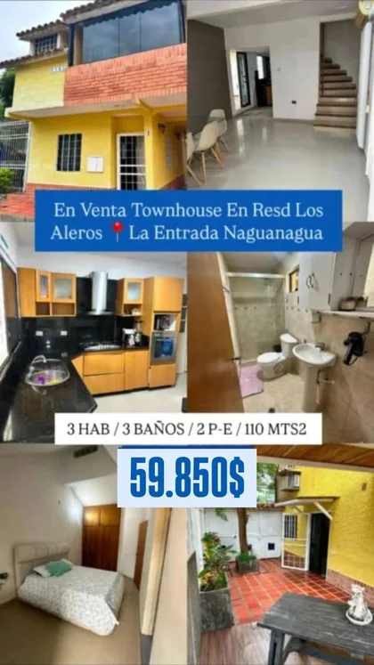 Townhouse en Residencial Los Aleros, La Entrada, Naguanagua — USD 59.850